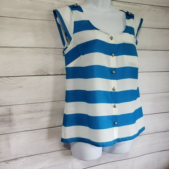 J Crew XS Short sleeve Blue White Striped Blouse - Picture 3 of 7